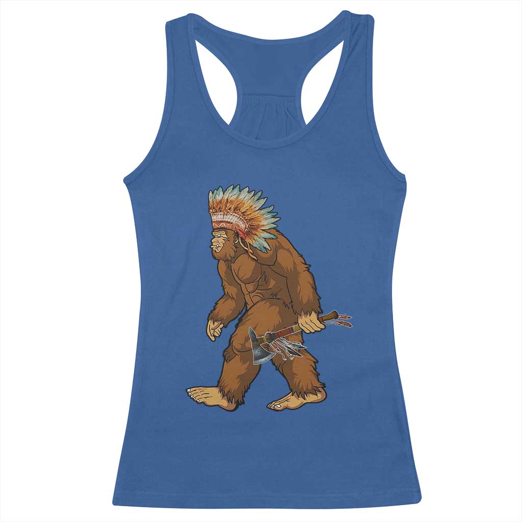 Funny Bigfoot American Indian Native Sasquatch Tomahawk Racerback Tank Top TS11 Royal Blue Print Your Wear