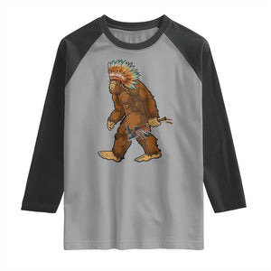 Funny Bigfoot American Indian Native Sasquatch Tomahawk Raglan Shirt TS11 Sport Gray Black Print Your Wear