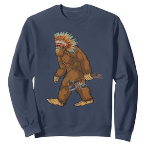 Funny Bigfoot American Indian Native Sasquatch Tomahawk Sweatshirt TS11 Navy Print Your Wear