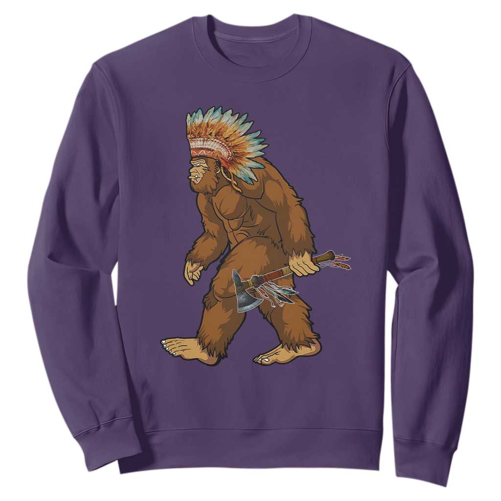 Funny Bigfoot American Indian Native Sasquatch Tomahawk Sweatshirt TS11 Purple Print Your Wear