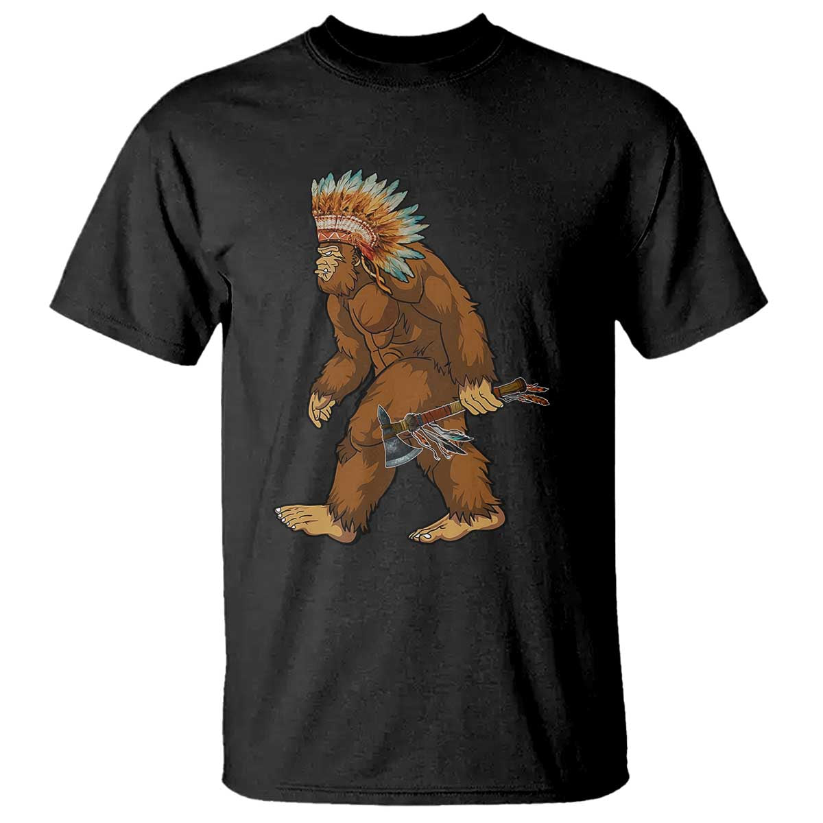 Funny Bigfoot American Indian Native Sasquatch Tomahawk T Shirt TS11 Black Print Your Wear