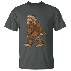 Funny Bigfoot American Indian Native Sasquatch Tomahawk T Shirt TS11 Dark Heather Print Your Wear