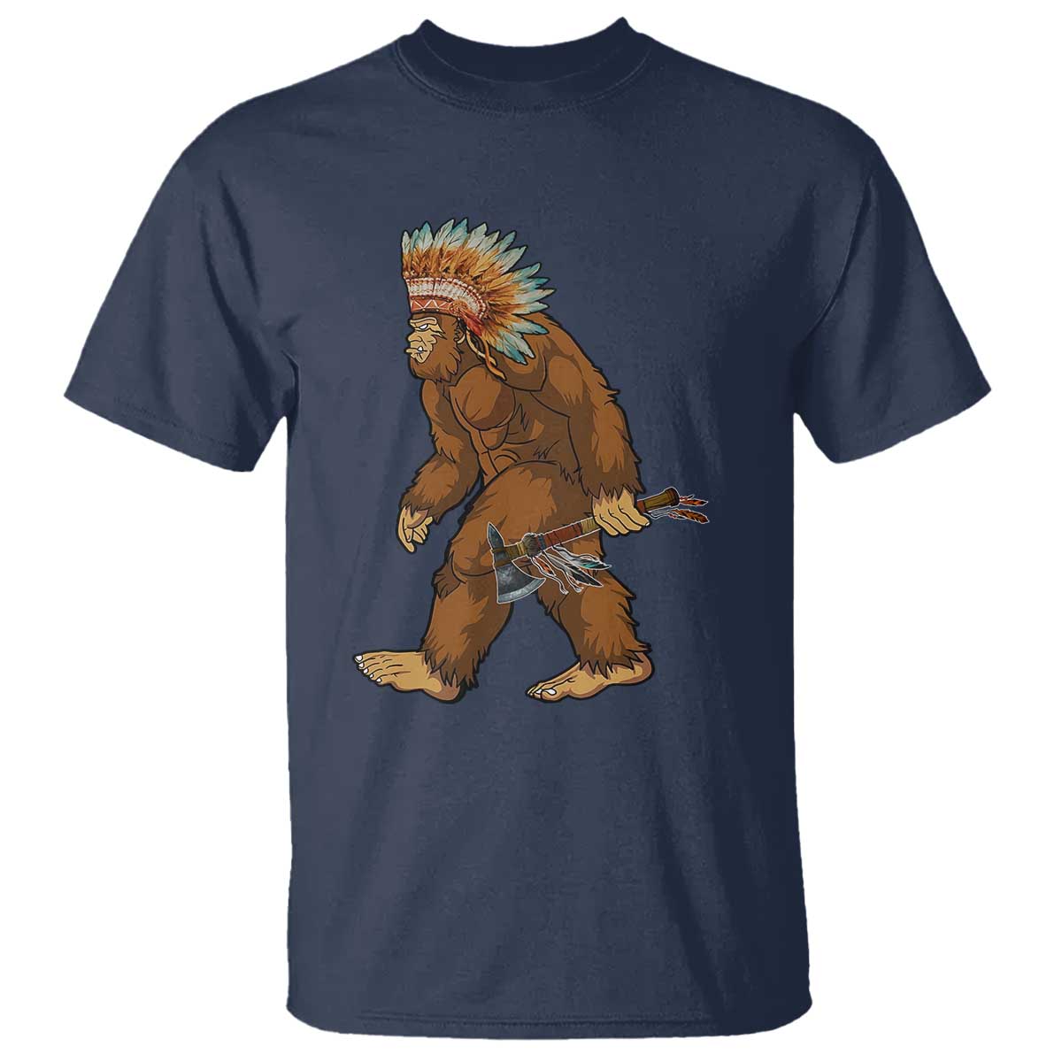 Funny Bigfoot American Indian Native Sasquatch Tomahawk T Shirt TS11 Navy Print Your Wear