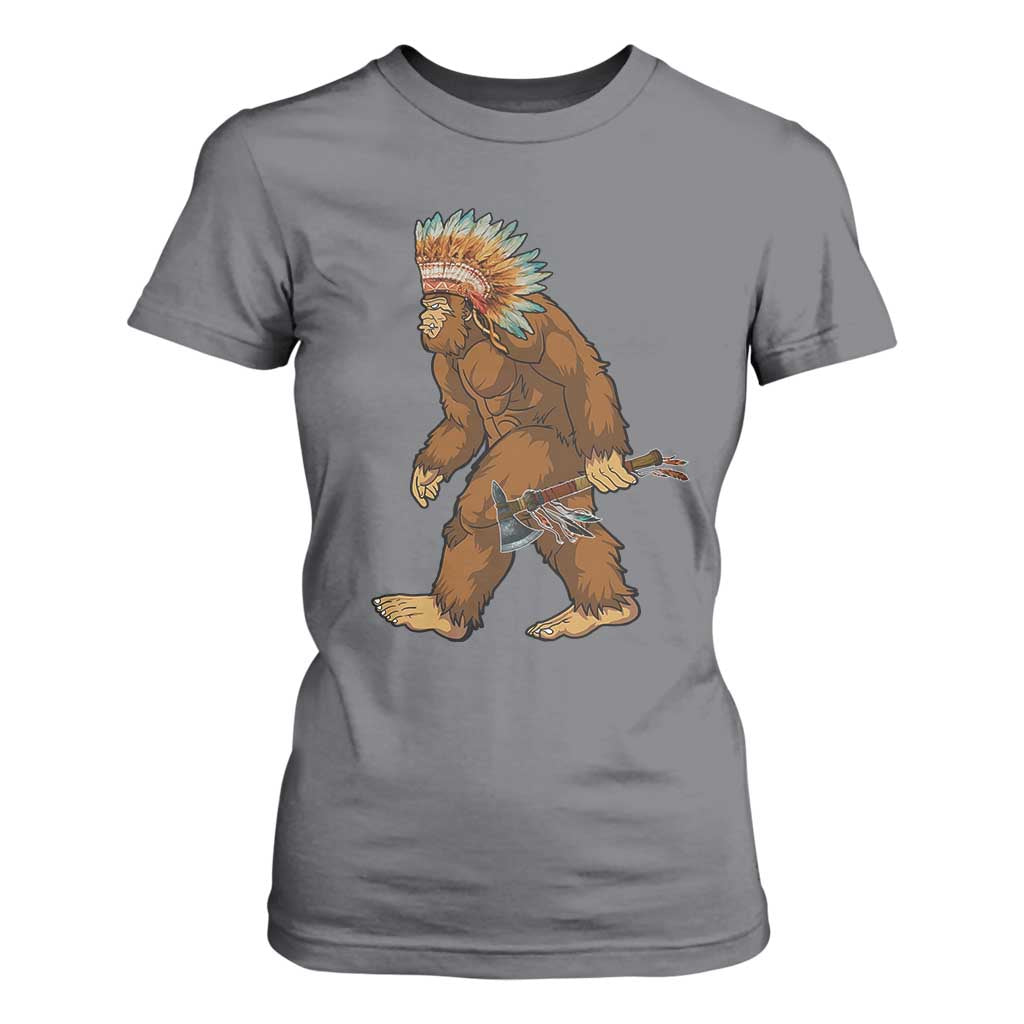 Funny Bigfoot American Indian Native Sasquatch Tomahawk T Shirt For Women TS11 Charcoal Print Your Wear