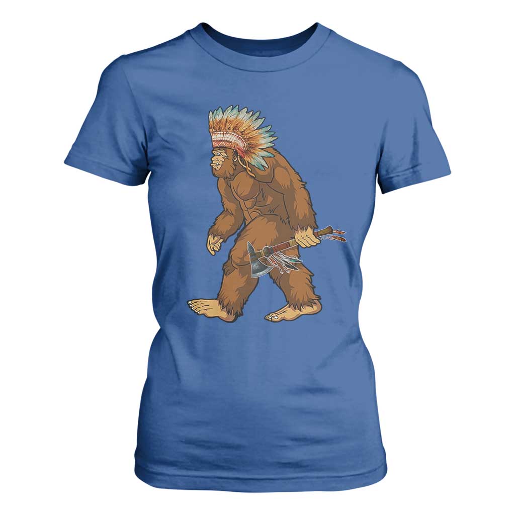 Funny Bigfoot American Indian Native Sasquatch Tomahawk T Shirt For Women TS11 Royal Blue Print Your Wear