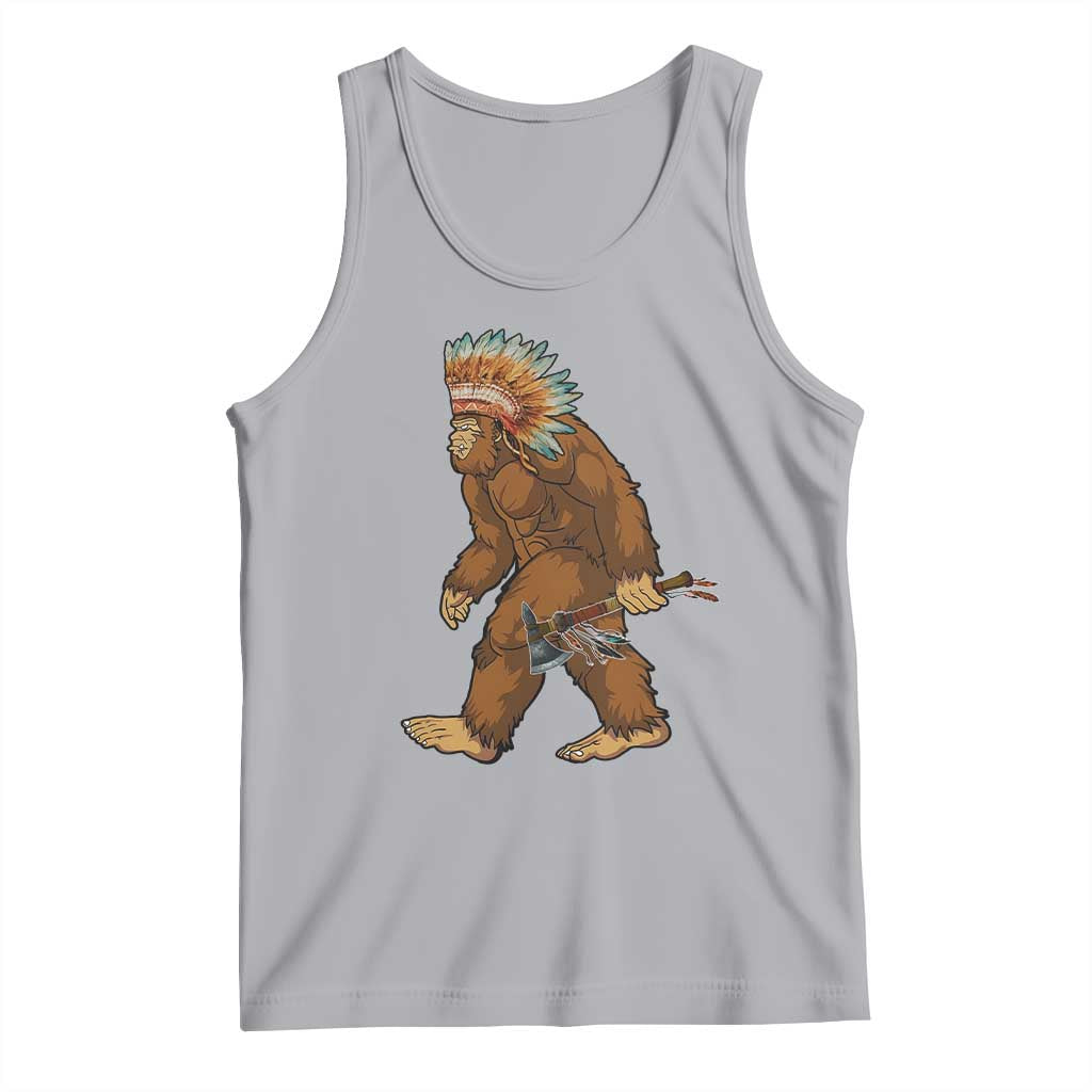 Funny Bigfoot American Indian Native Sasquatch Tomahawk Tank Top TS11 Athletic Heather Print Your Wear