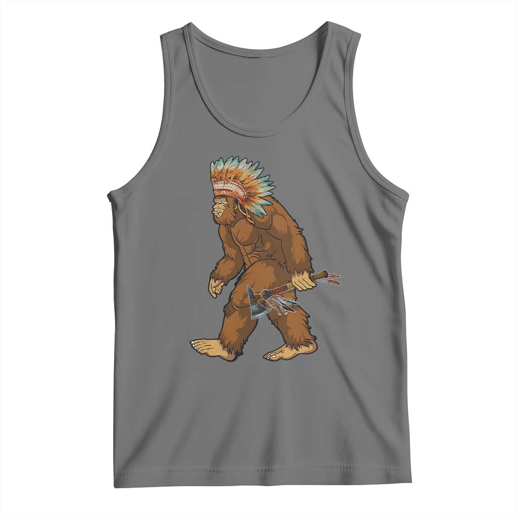 Funny Bigfoot American Indian Native Sasquatch Tomahawk Tank Top TS11 Black Heather Print Your Wear
