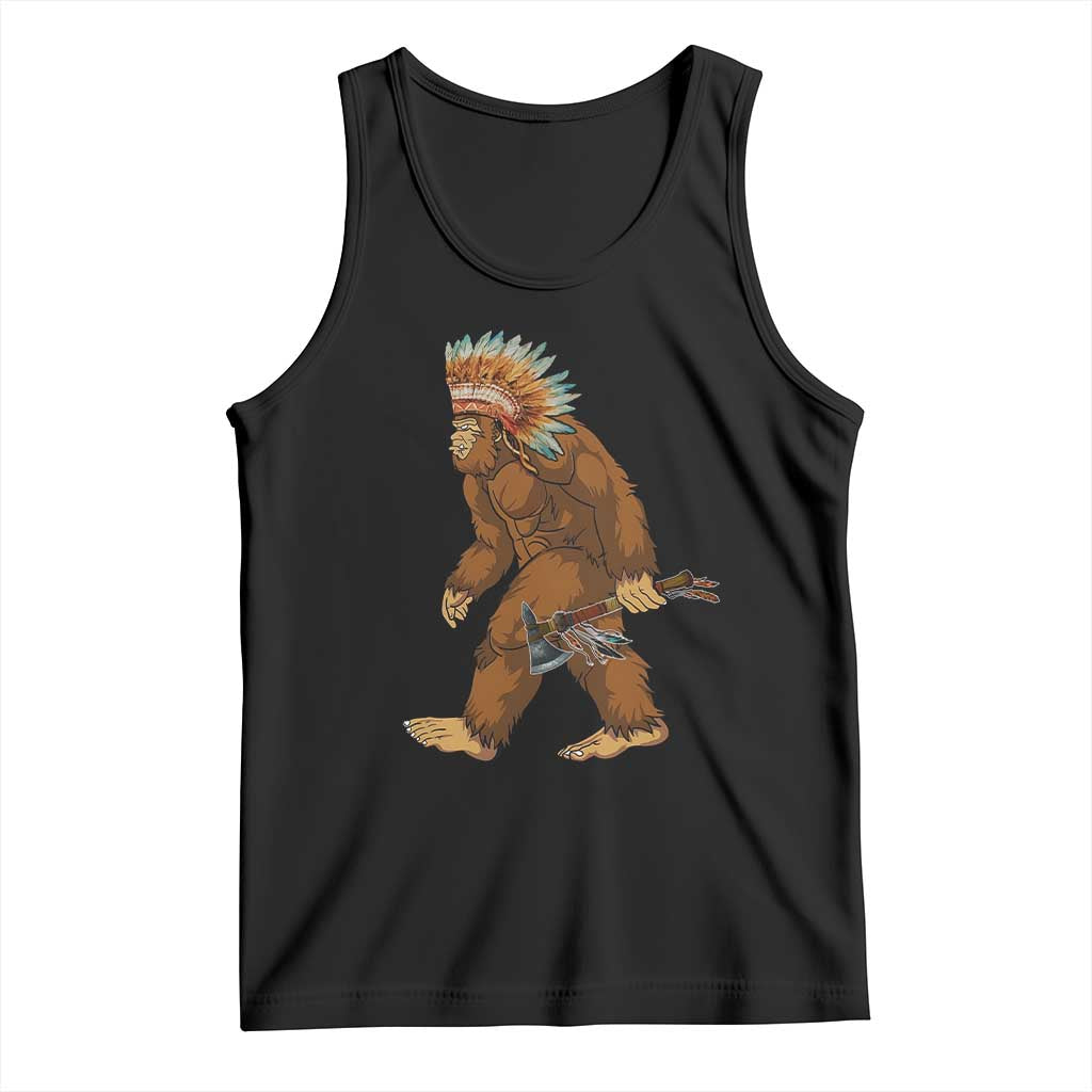 Funny Bigfoot American Indian Native Sasquatch Tomahawk Tank Top TS11 Black Print Your Wear
