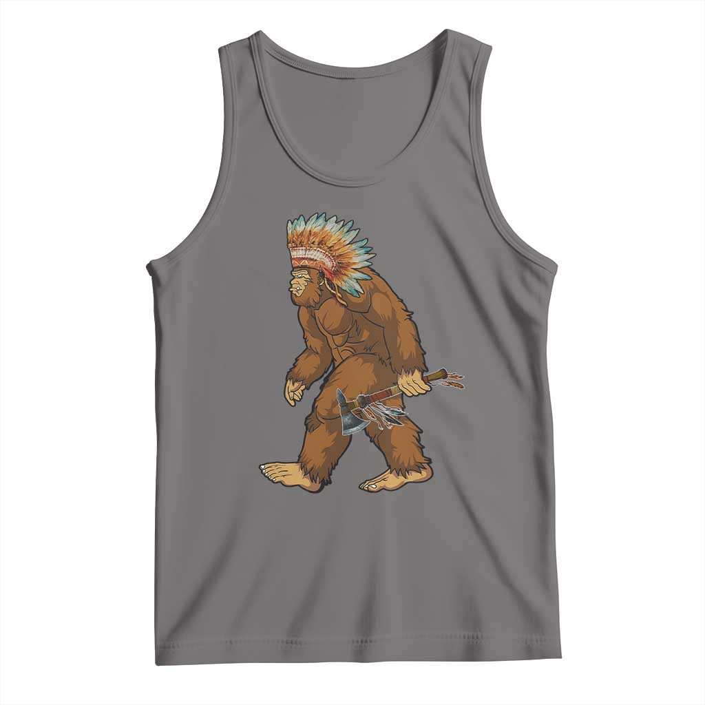 Funny Bigfoot American Indian Native Sasquatch Tomahawk Tank Top TS11 Deep Heather Print Your Wear