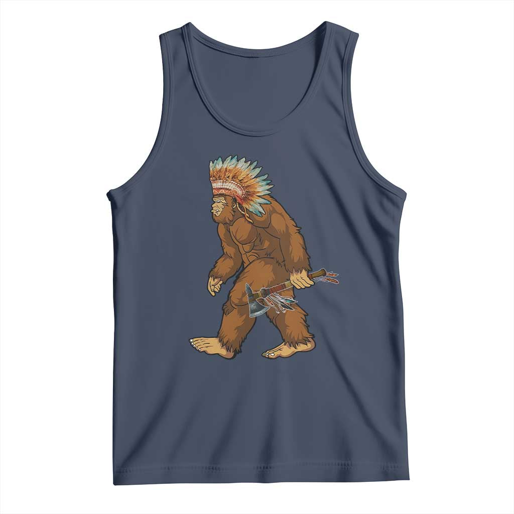 Funny Bigfoot American Indian Native Sasquatch Tomahawk Tank Top TS11 Navy Print Your Wear