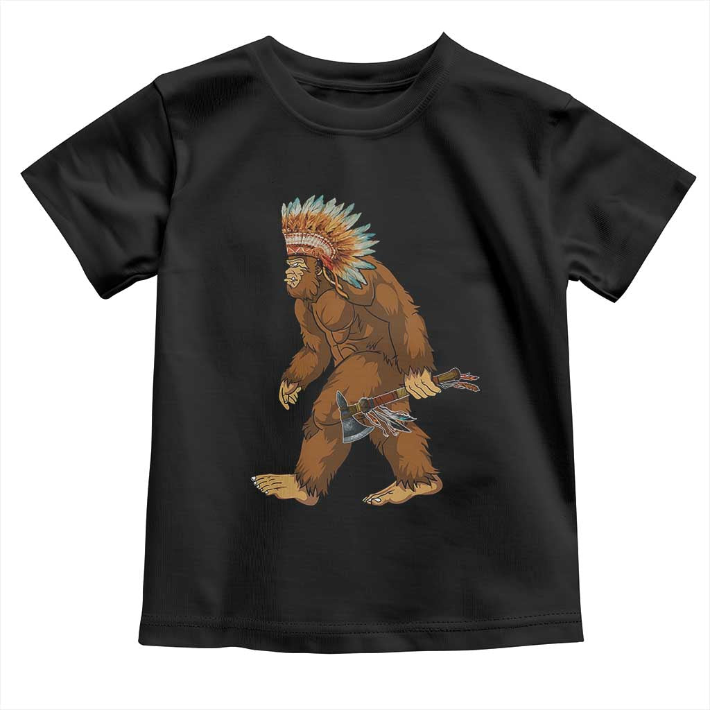 Funny Bigfoot American Indian Native Sasquatch Tomahawk Toddler T Shirt TS11 Black Print Your Wear