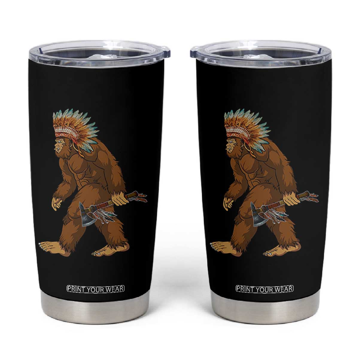 Funny Bigfoot American Indian Native Sasquatch Tomahawk Tumbler Cup TS11 Black Print Your Wear