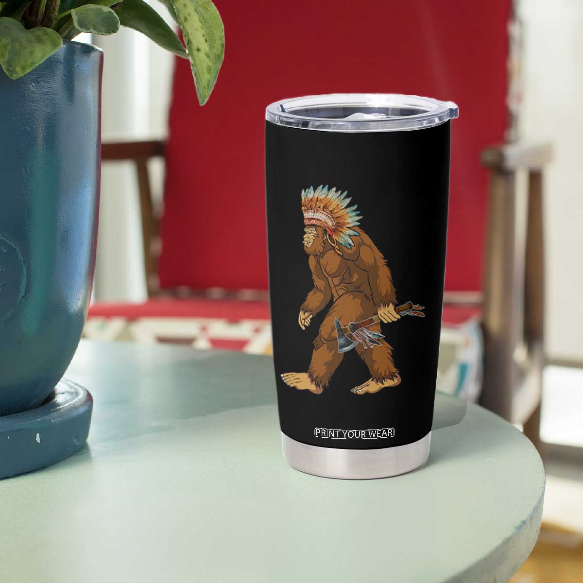 Funny Bigfoot American Indian Native Sasquatch Tomahawk Tumbler Cup TS11 Print Your Wear
