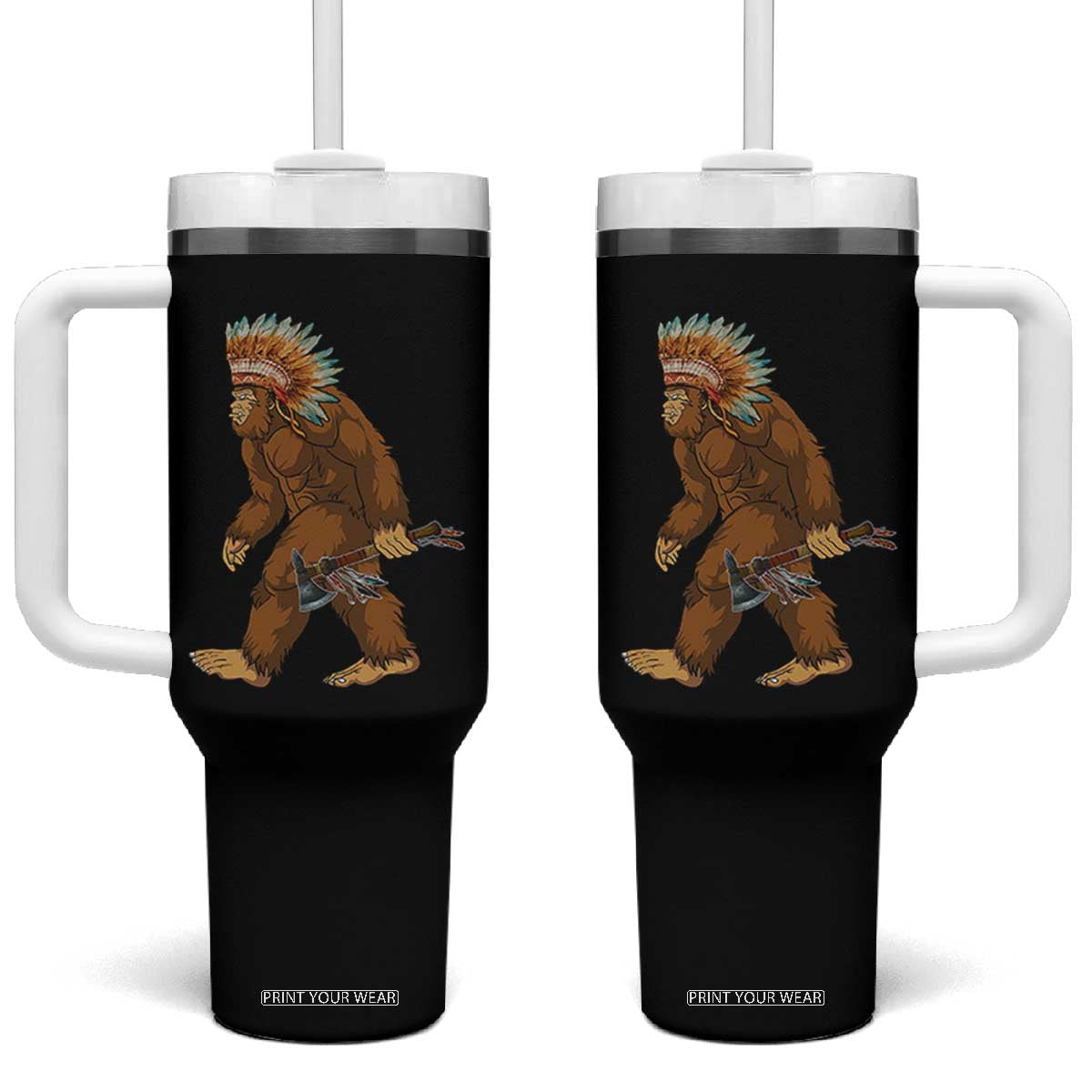 Funny Bigfoot American Indian Native Sasquatch Tomahawk Tumbler With Handle TS11 One Size: 40 oz Black Print Your Wear