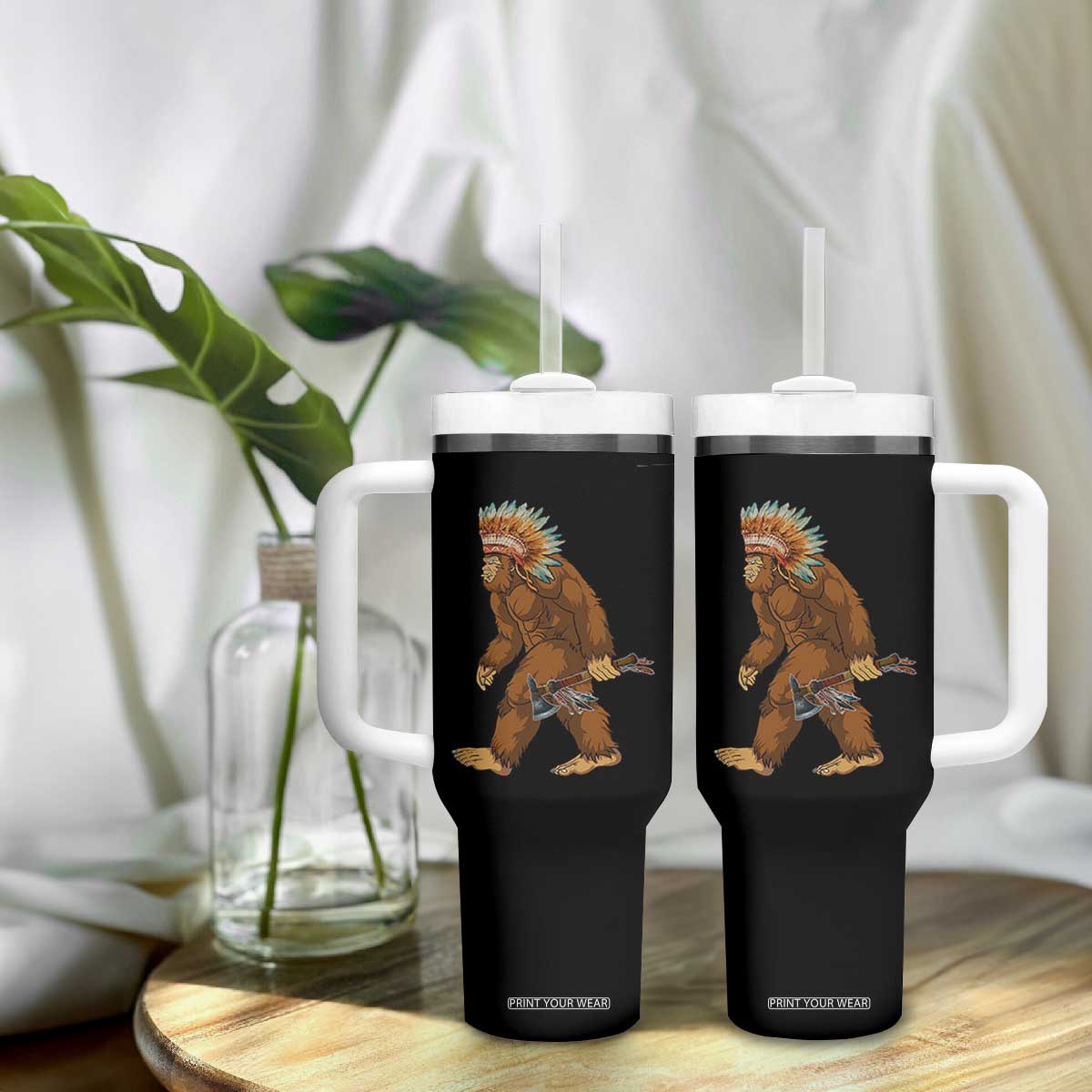 Funny Bigfoot American Indian Native Sasquatch Tomahawk Tumbler With Handle TS11 Print Your Wear