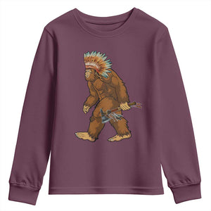 Funny Bigfoot American Indian Native Sasquatch Tomahawk Youth Sweatshirt TS11 Maroon Print Your Wear