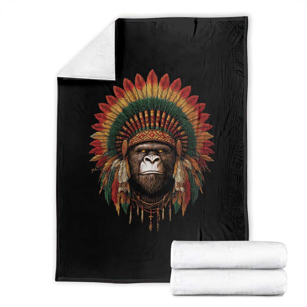 Bigfoot Native American Chief Sasquatch Wearing Headdress Throw Blanket TS11 Black Print Your Wear
