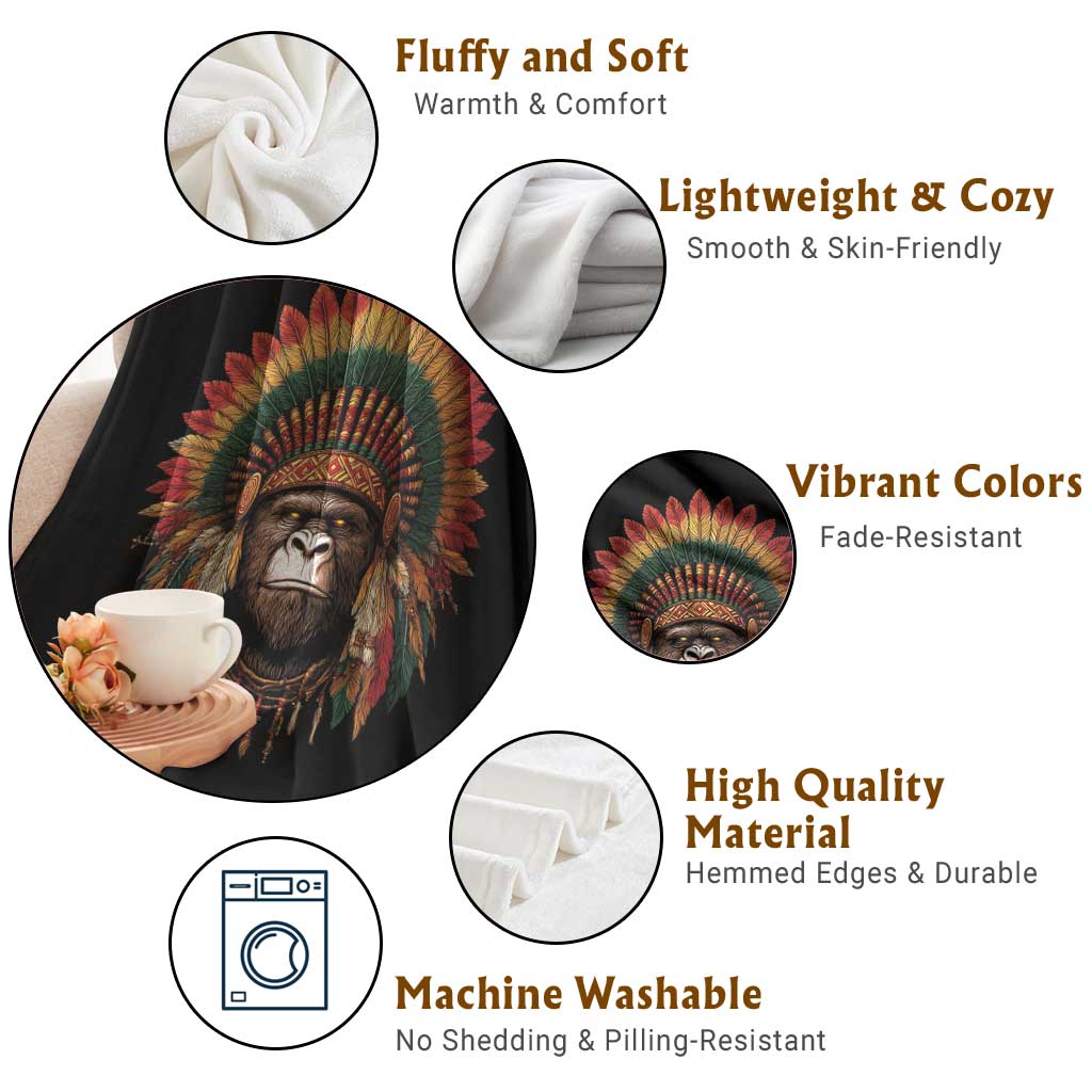 Bigfoot Native American Chief Sasquatch Wearing Headdress Throw Blanket TS11 Print Your Wear
