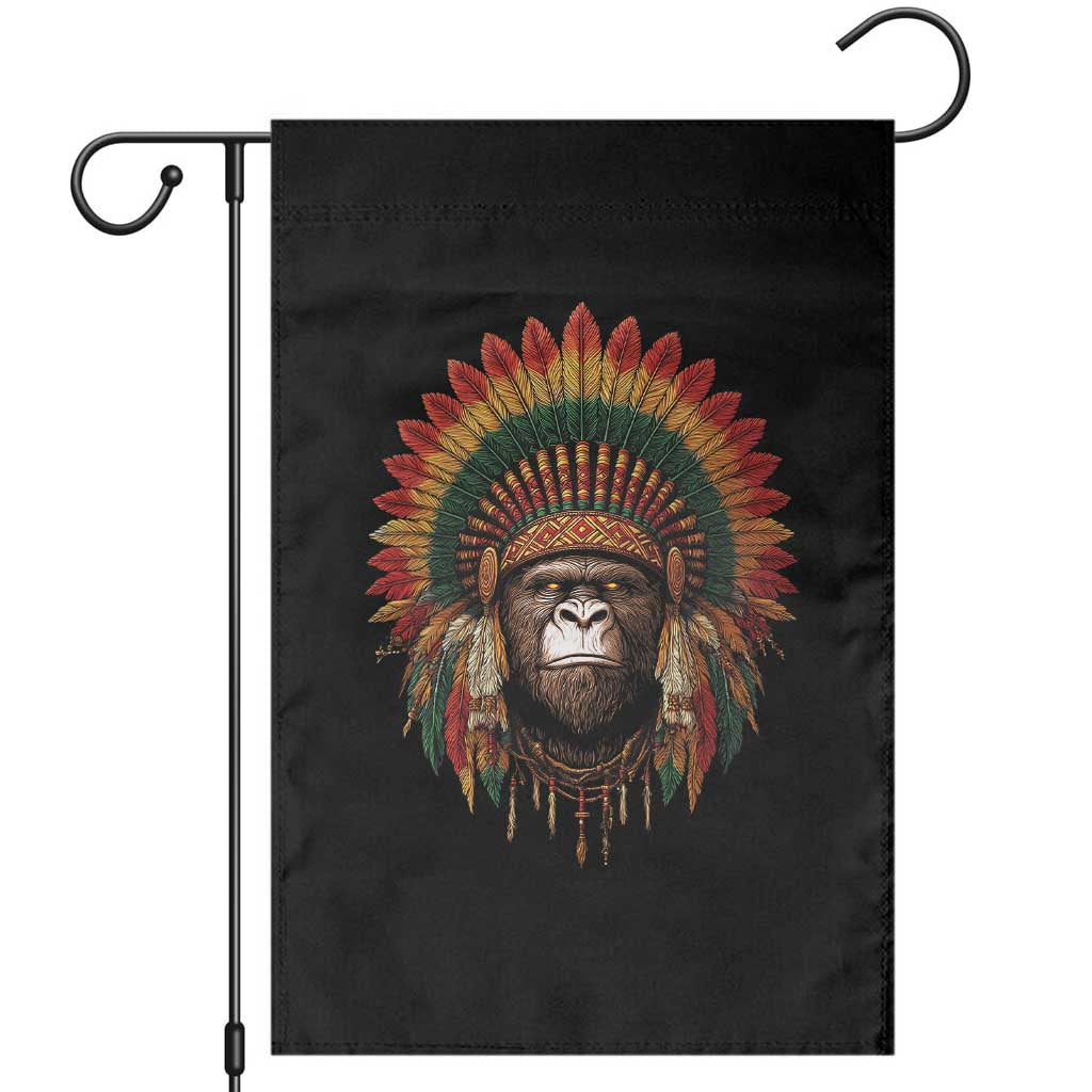 Bigfoot Native American Chief Sasquatch Wearing Headdress Garden Flag TS11 Black Print Your Wear
