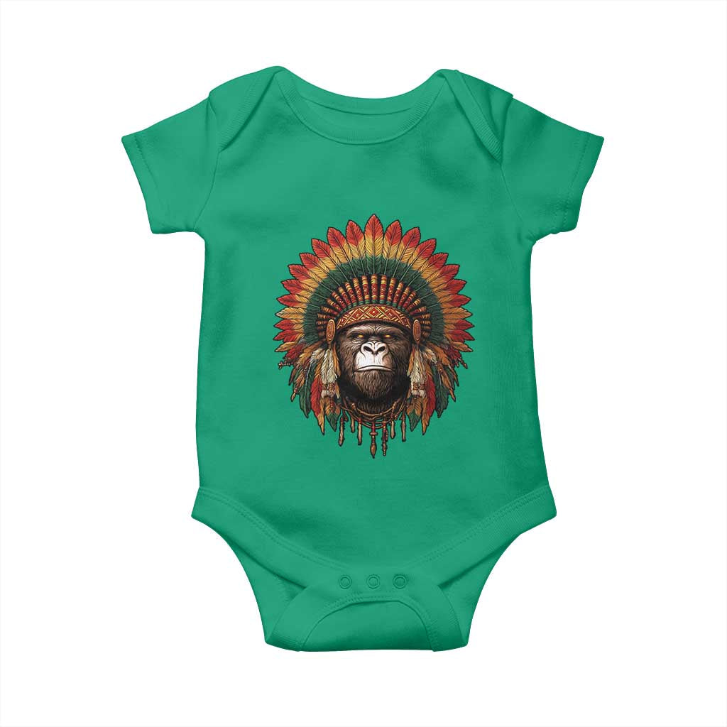 Bigfoot Native American Chief Sasquatch Wearing Headdress Baby Onesie TS11 Irish Green Print Your Wear