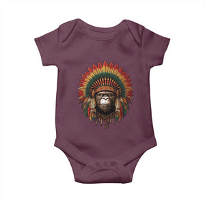 Bigfoot Native American Chief Sasquatch Wearing Headdress Baby Onesie TS11 Maroon Print Your Wear