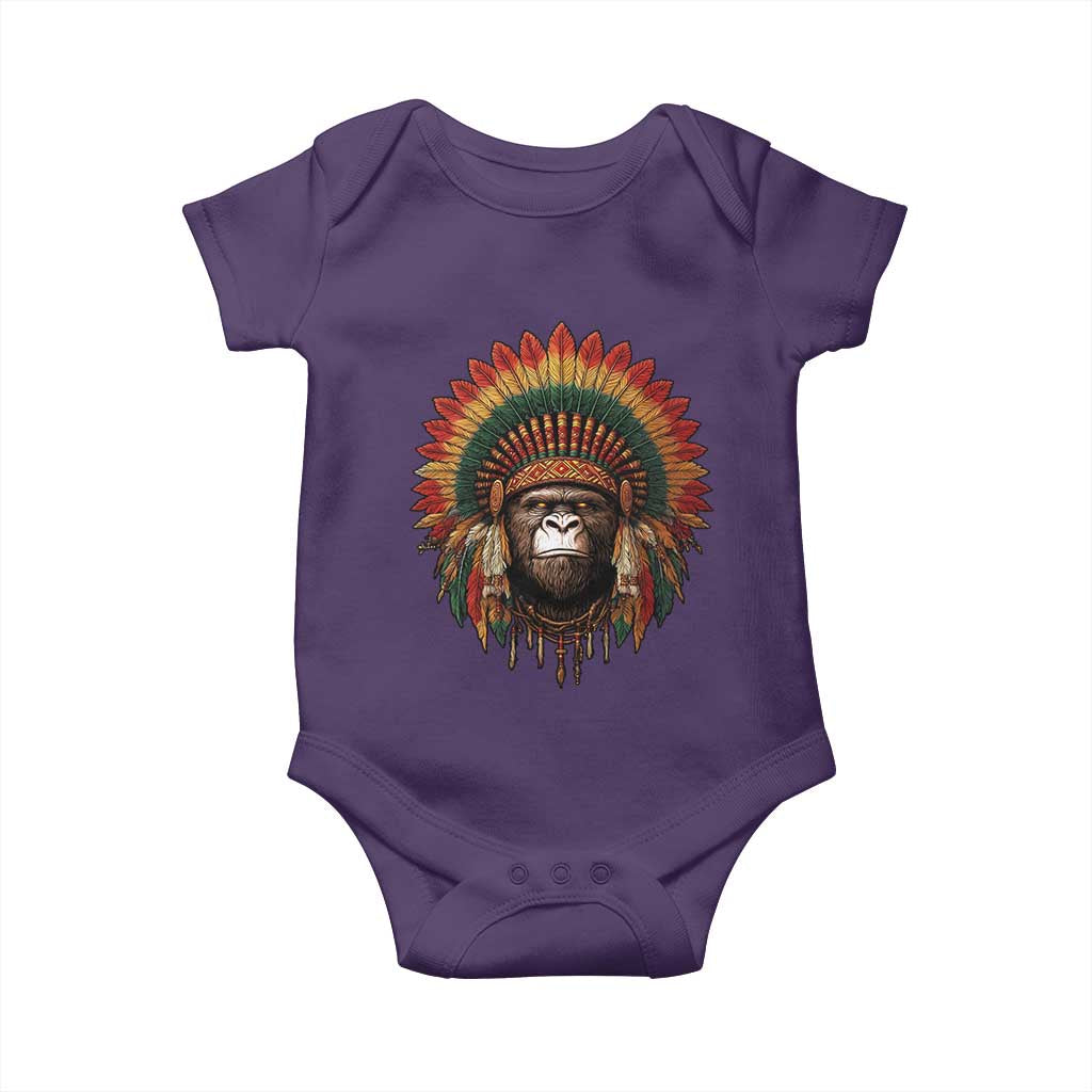 Bigfoot Native American Chief Sasquatch Wearing Headdress Baby Onesie TS11 Purple Print Your Wear