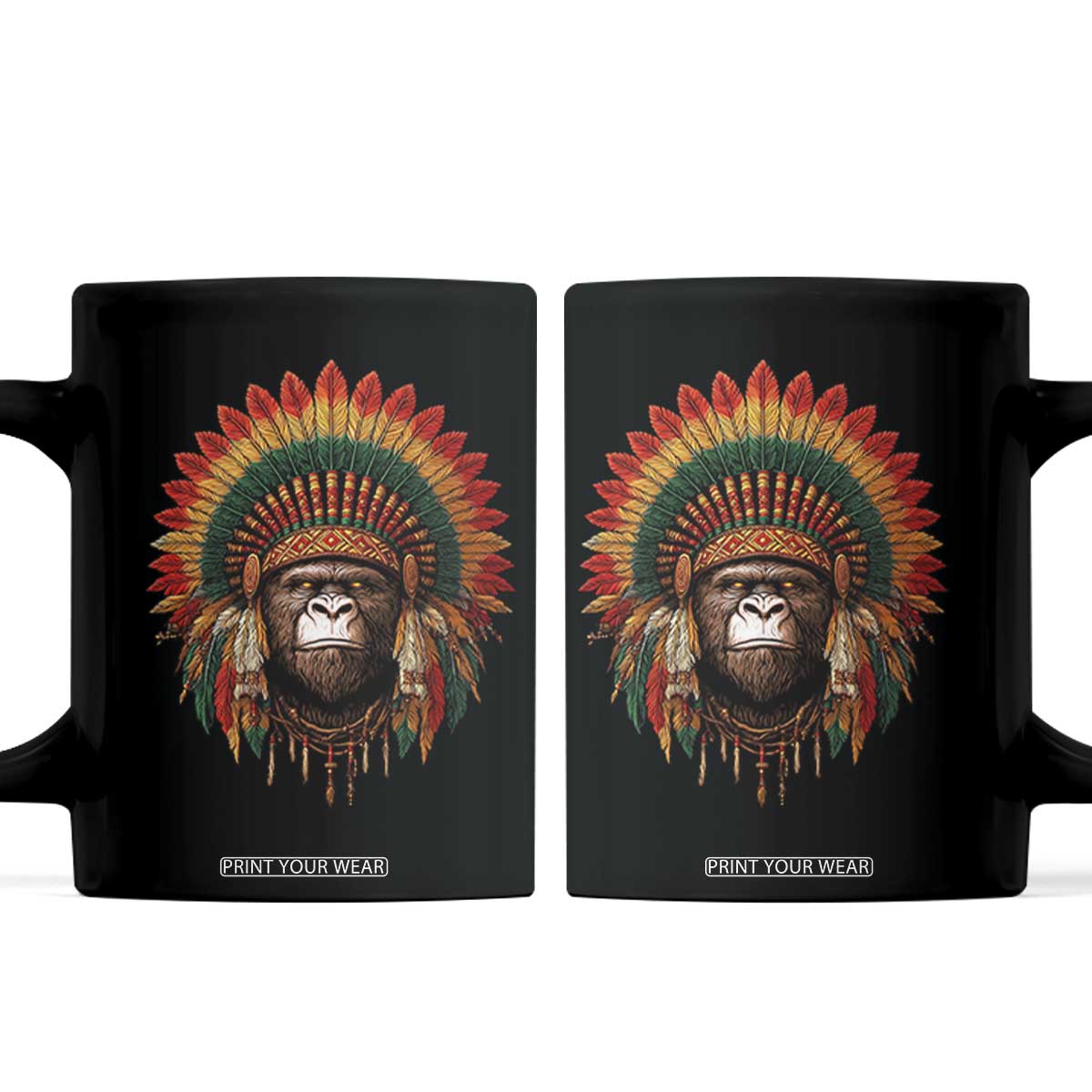 Bigfoot Native American Chief Sasquatch Wearing Headdress Coffee Mug TS11 Black Print Your Wear