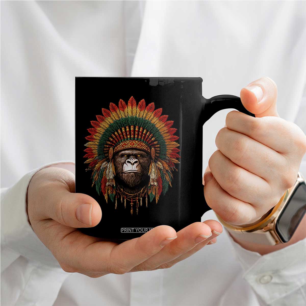 Bigfoot Native American Chief Sasquatch Wearing Headdress Coffee Mug TS11 Print Your Wear