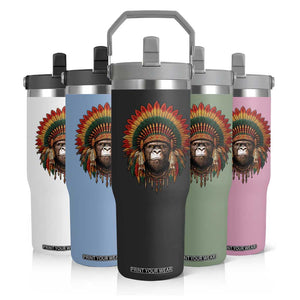 Bigfoot Native American Chief Sasquatch Wearing Headdress Flip Straw Tumbler TS11 Print Your Wear