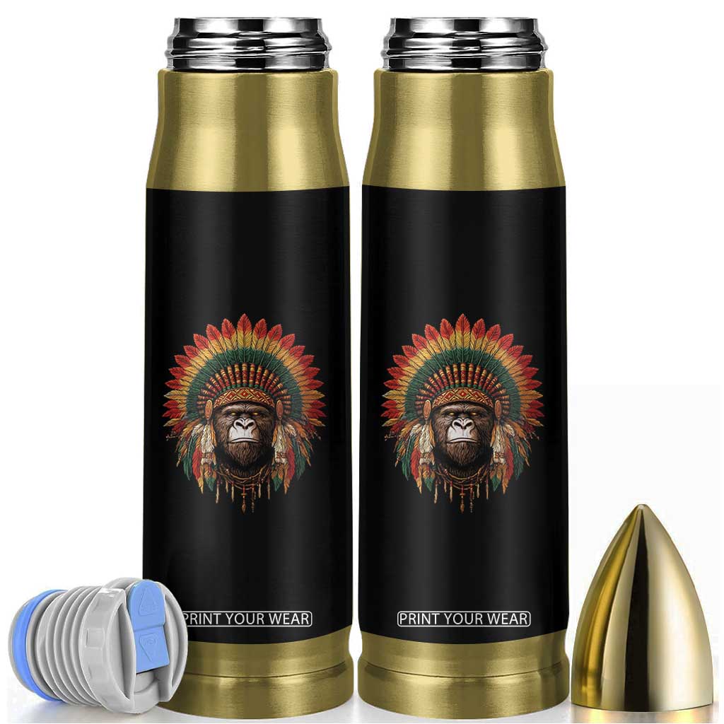 Bigfoot Native American Chief Sasquatch Wearing Headdress Bullet Tumbler TS11 Black Print Your Wear