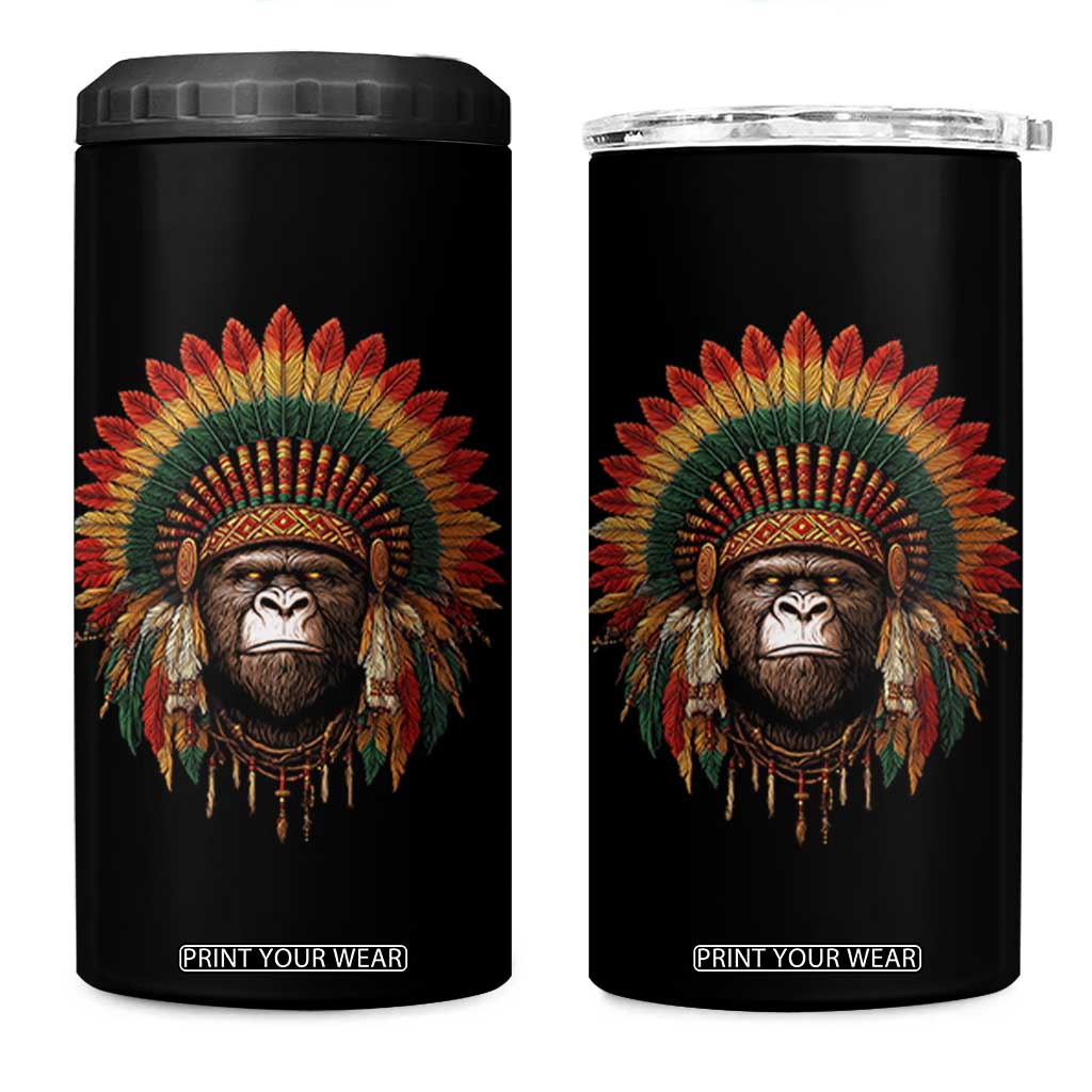 Bigfoot Native American Chief Sasquatch Wearing Headdress 4 in 1 Can Cooler Tumbler TS11 One Size: 16 oz Black Print Your Wear