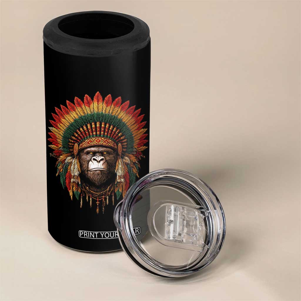 Bigfoot Native American Chief Sasquatch Wearing Headdress 4 in 1 Can Cooler Tumbler TS11 Print Your Wear