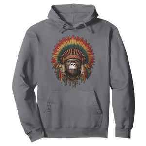 Bigfoot Native American Chief Sasquatch Wearing Headdress Hoodie TS11 Charcoal Print Your Wear