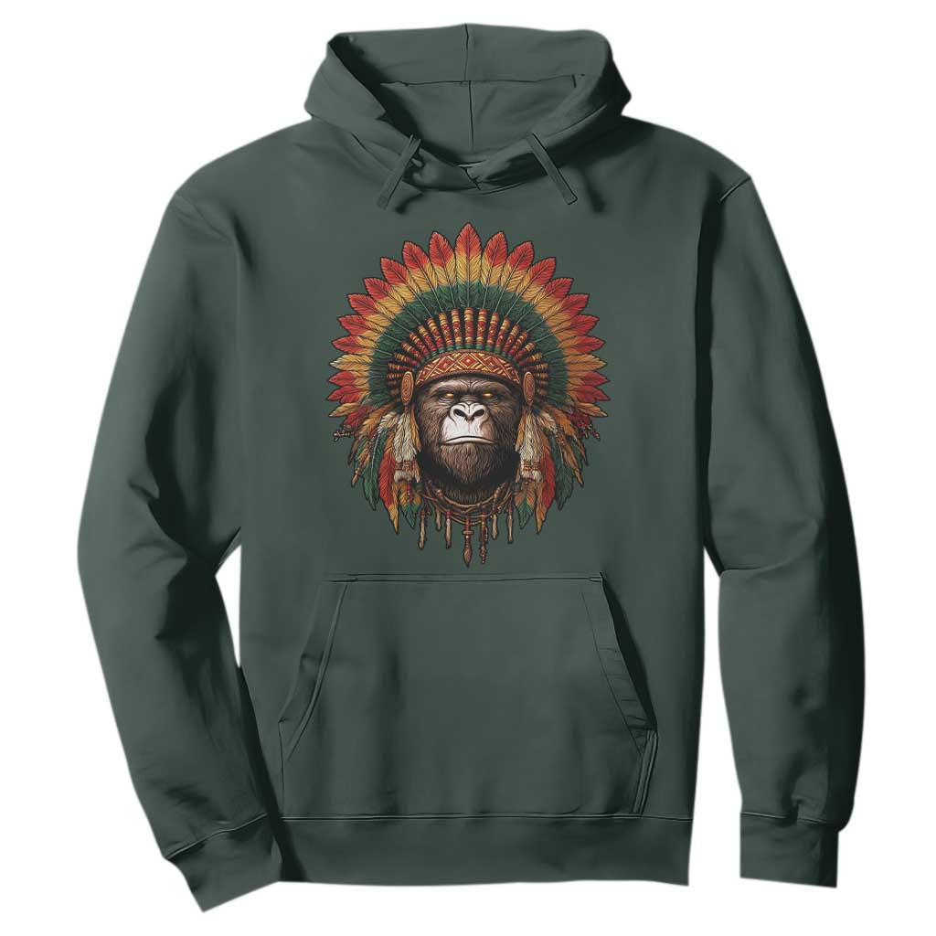 Bigfoot Native American Chief Sasquatch Wearing Headdress Hoodie TS11 Dark Forest Green Print Your Wear