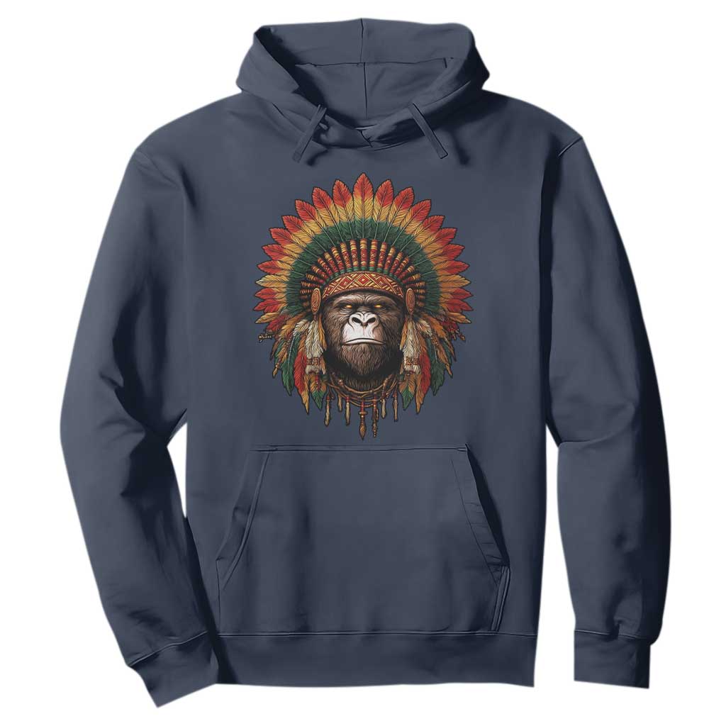 Bigfoot Native American Chief Sasquatch Wearing Headdress Hoodie TS11 Navy Print Your Wear