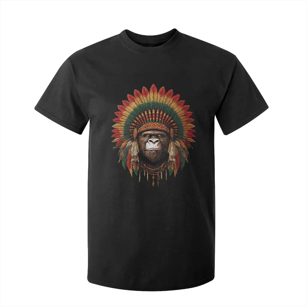 Bigfoot Native American Chief Sasquatch Wearing Headdress T Shirt For Kid TS11 Black Print Your Wear