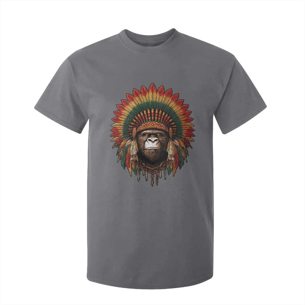 Bigfoot Native American Chief Sasquatch Wearing Headdress T Shirt For Kid TS11 Charcoal Print Your Wear