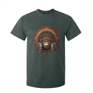 Bigfoot Native American Chief Sasquatch Wearing Headdress T Shirt For Kid TS11 Dark Forest Green Print Your Wear