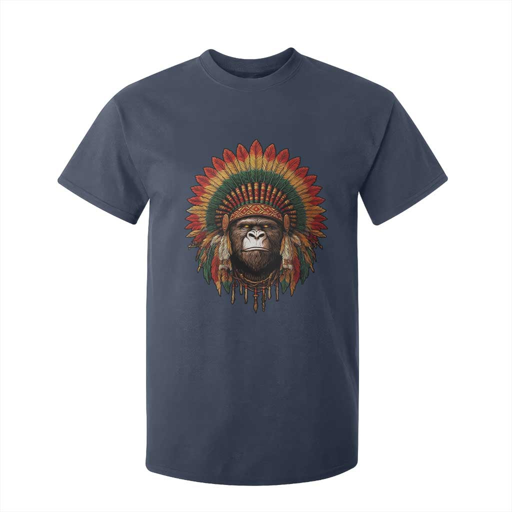 Bigfoot Native American Chief Sasquatch Wearing Headdress T Shirt For Kid TS11 Navy Print Your Wear