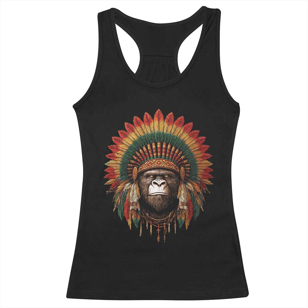 Bigfoot Native American Chief Sasquatch Wearing Headdress Racerback Tank Top TS11 Black Print Your Wear