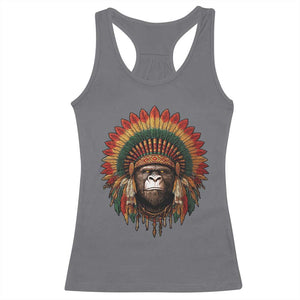 Bigfoot Native American Chief Sasquatch Wearing Headdress Racerback Tank Top TS11 Charcoal Print Your Wear