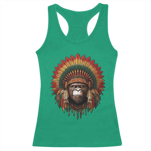 Bigfoot Native American Chief Sasquatch Wearing Headdress Racerback Tank Top TS11 Irish Green Print Your Wear