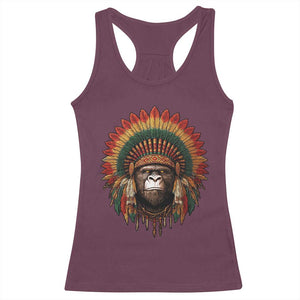 Bigfoot Native American Chief Sasquatch Wearing Headdress Racerback Tank Top TS11 Maroon Print Your Wear