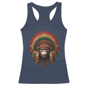 Bigfoot Native American Chief Sasquatch Wearing Headdress Racerback Tank Top TS11 Navy Print Your Wear