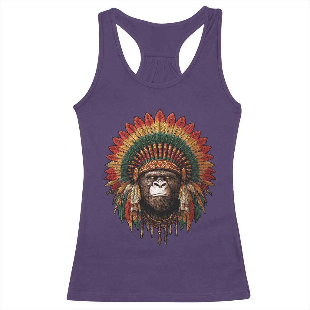 Bigfoot Native American Chief Sasquatch Wearing Headdress Racerback Tank Top TS11 Purple Print Your Wear