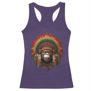 Bigfoot Native American Chief Sasquatch Wearing Headdress Racerback Tank Top TS11 Purple Print Your Wear