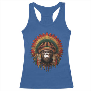 Bigfoot Native American Chief Sasquatch Wearing Headdress Racerback Tank Top TS11 Royal Blue Print Your Wear