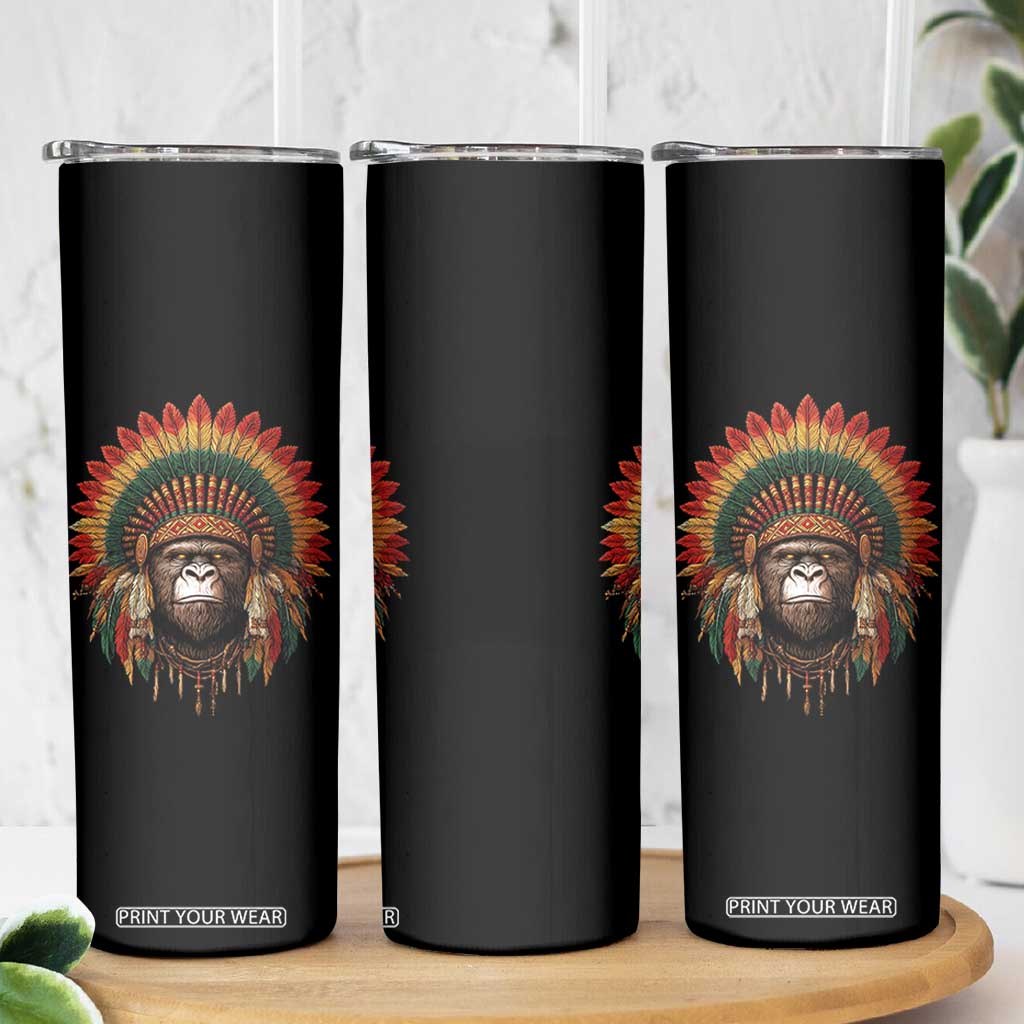 Bigfoot Native American Chief Sasquatch Wearing Headdress Skinny Tumbler TS11 Print Your Wear