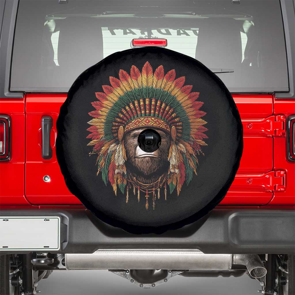 Bigfoot Native American Chief Sasquatch Wearing Headdress Spare Tire Cover TS11 Black Print Your Wear