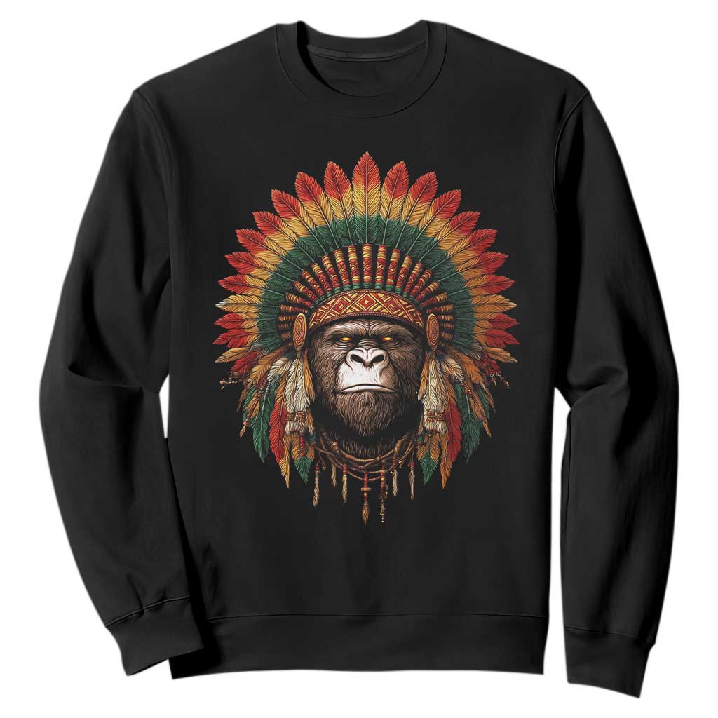 Bigfoot Native American Chief Sasquatch Wearing Headdress Sweatshirt TS11 Black Print Your Wear